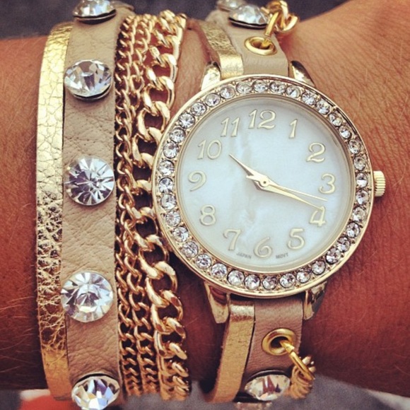 Wrap Around Gold Watch with Rhinestones - Picture 5 of 5